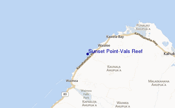 mapa de ubicación de Sunset Point/Vals Reef