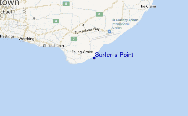 mapa de ubicación de Surfer's Point
