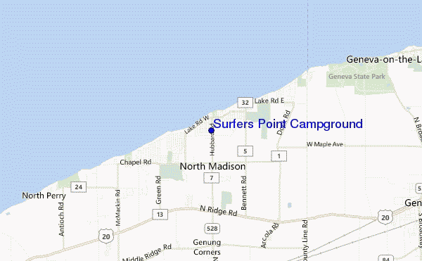 mapa de ubicación de Surfers Point Campground