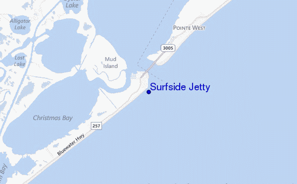 mapa de ubicación de Surfside Jetty