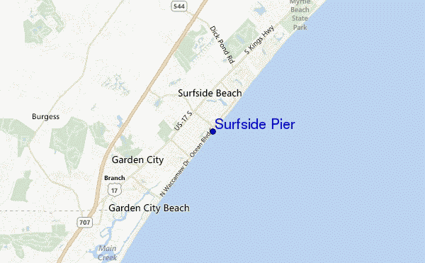 mapa de ubicación de Surfside Pier