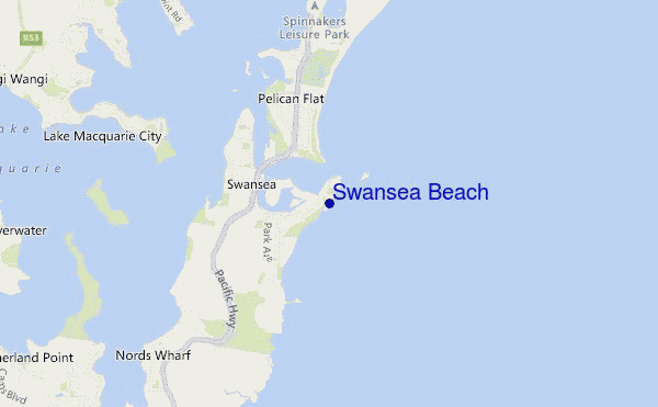 mapa de ubicación de Swansea Beach