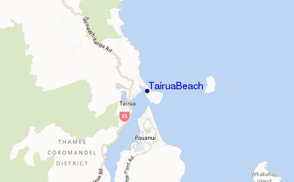 mapa de ubicación de Tairua Beach