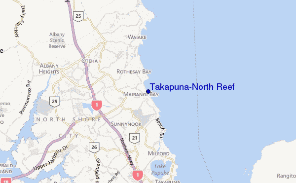 mapa de ubicación de Takapuna-North Reef
