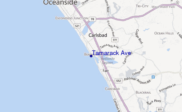 mapa de ubicación de Tamarack Ave.