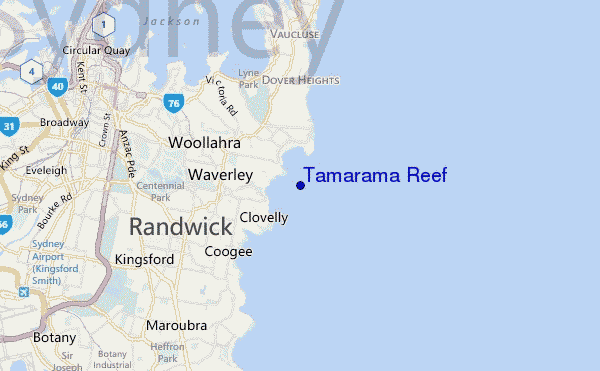 mapa de ubicación de Tamarama Reef