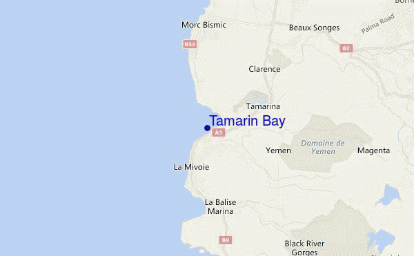 mapa de ubicación de Tamarin Bay