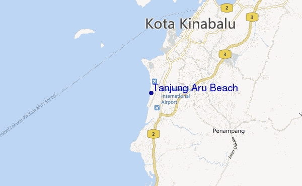 mapa de ubicación de Tanjung Aru Beach