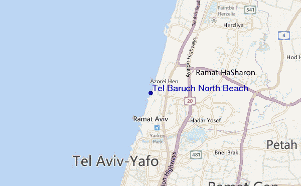 mapa de ubicación de Tel Baruch North Beach