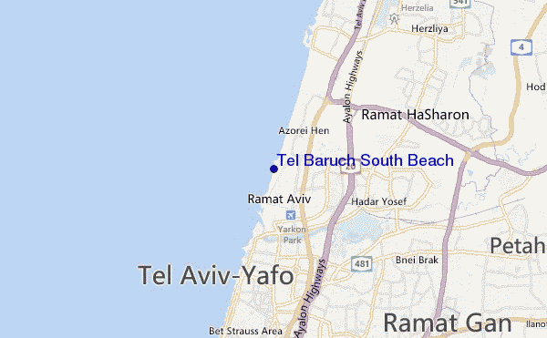 mapa de ubicación de Tel Baruch South Beach
