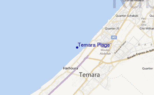 mapa de ubicación de Temara Plage
