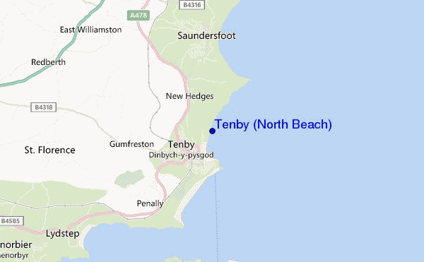 mapa de ubicación de Tenby (North Beach)