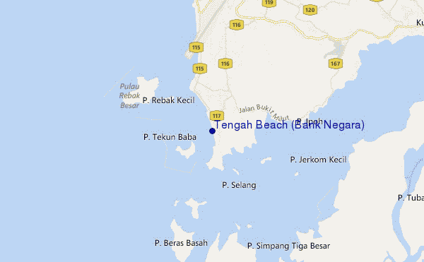 mapa de ubicación de Tengah Beach (Bank Negara)