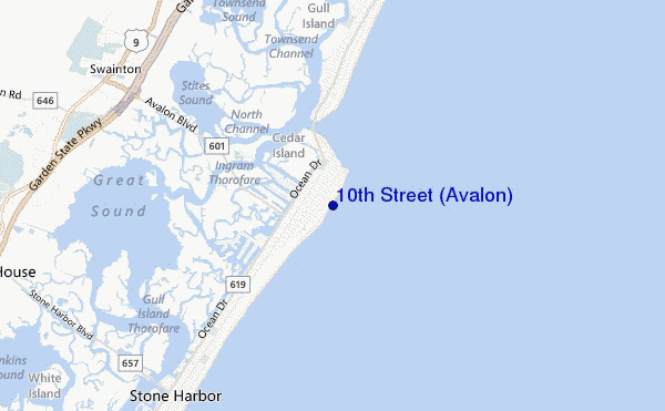mapa de ubicación de 10th Street (Avalon)