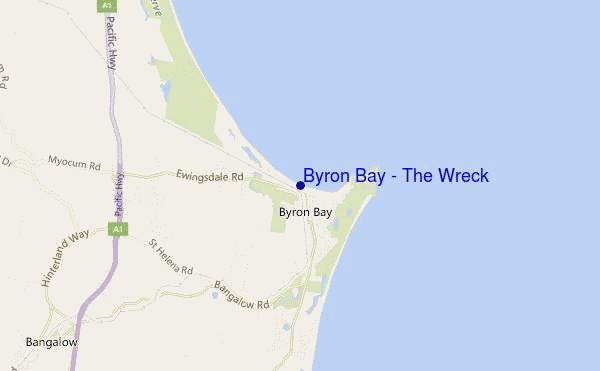 mapa de ubicación de Byron Bay - The Wreck