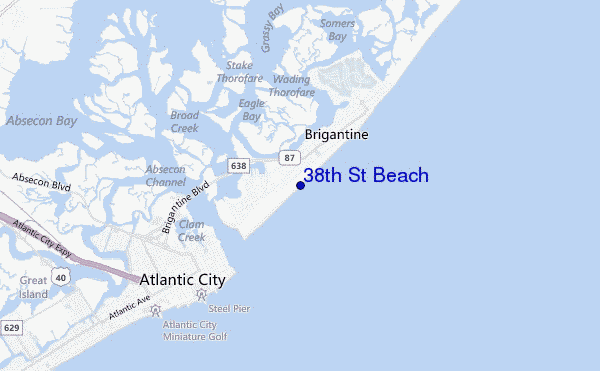 mapa de ubicación de 38th St Beach