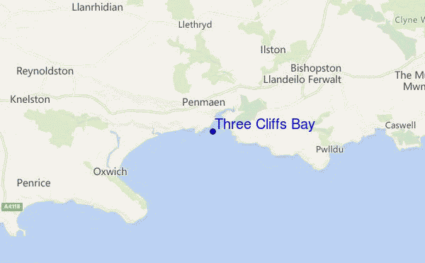 mapa de ubicación de Three Cliffs Bay
