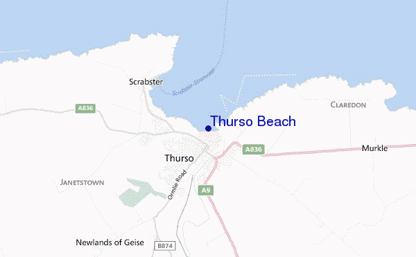 mapa de ubicación de Thurso Beach