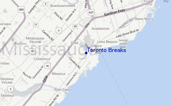 mapa de ubicación de Toronto Breaks