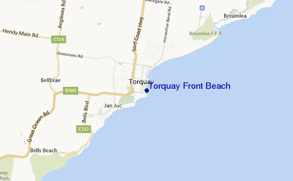 mapa de ubicación de Torquay Front Beach