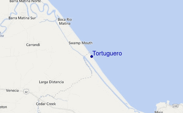 mapa de ubicación de Tortuguero