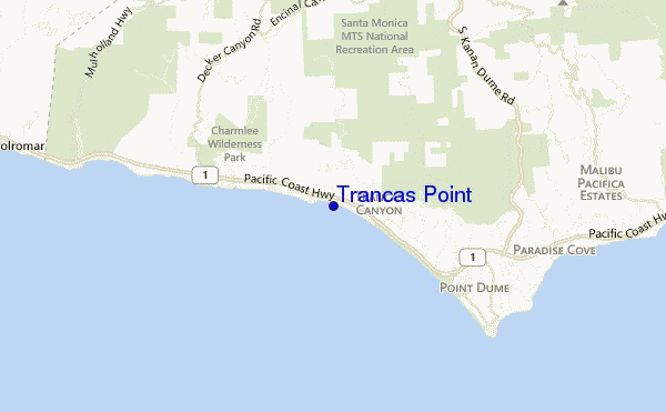 mapa de ubicación de Trancas Point