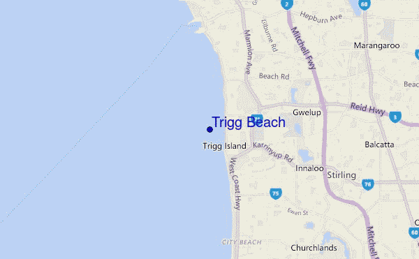 mapa de ubicación de Trigg Beach