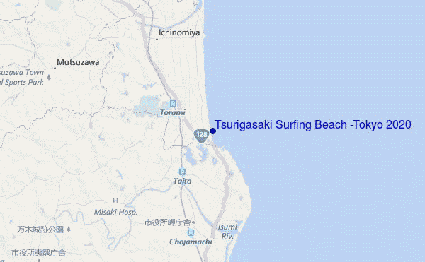mapa de ubicación de Tsurigasaki Surfing Beach (Tokyo 2020)