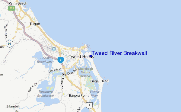 mapa de ubicación de Tweed River Breakwall