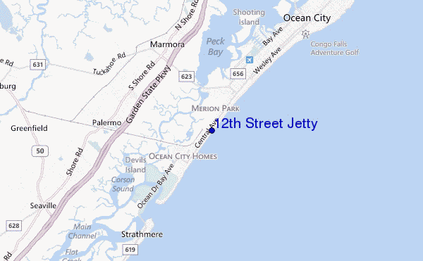 mapa de ubicación de 12th Street Jetty
