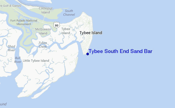 mapa de ubicación de Tybee South End Sand Bar