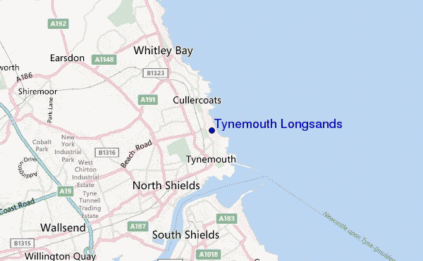 mapa de ubicación de Tynemouth Longsands