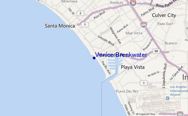 mapa de ubicación de Venice Breakwater