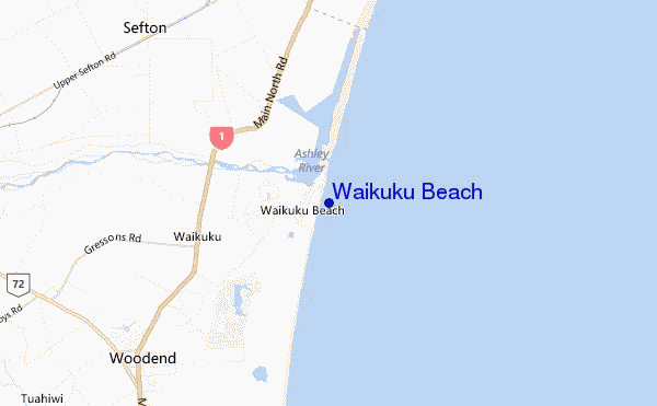 mapa de ubicación de Waikuku Beach