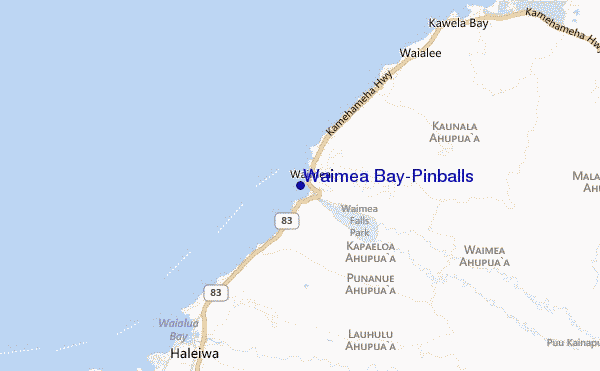 mapa de ubicación de Waimea Bay/Pinballs