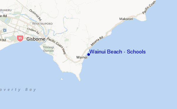 mapa de ubicación de Wainui Beach - Schools