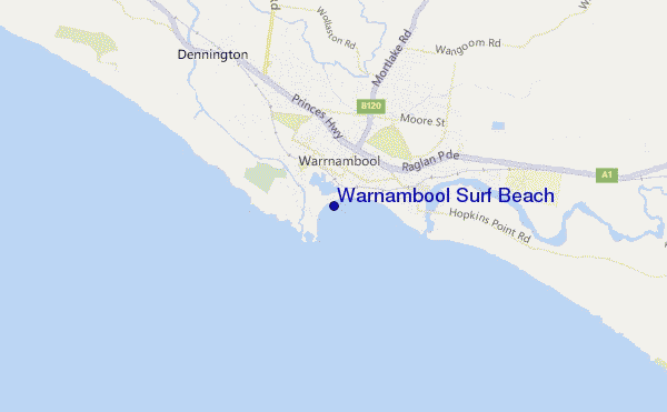 mapa de ubicación de Warnambool Surf Beach