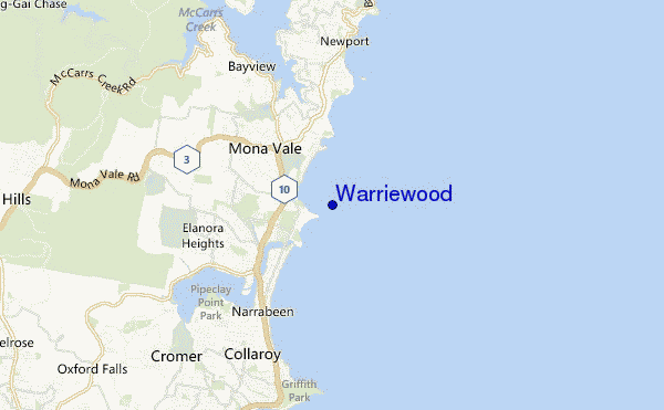 mapa de ubicación de Warriewood