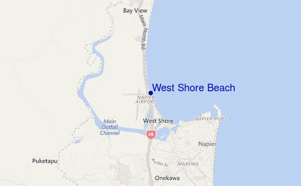 mapa de ubicación de West Shore Beach