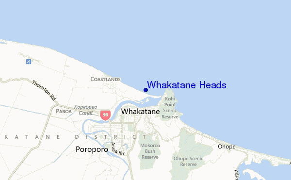 mapa de ubicación de Whakatane Heads