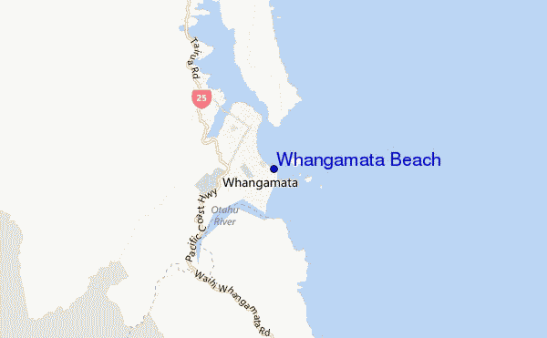 mapa de ubicación de Whangamata Beach