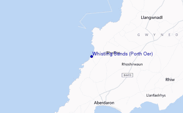 mapa de ubicación de Whistling Sands (Porth Oer)