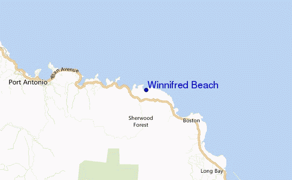 mapa de ubicación de Winnifred Beach