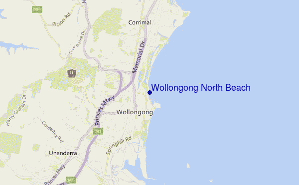 mapa de ubicación de Wollongong North Beach