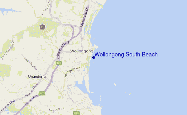 mapa de ubicación de Wollongong South Beach