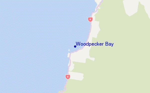 mapa de ubicación de Woodpecker Bay