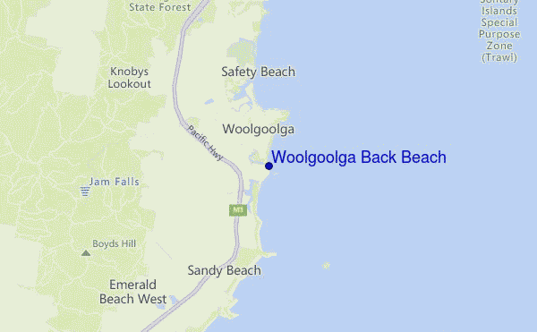 mapa de ubicación de Woolgoolga Back Beach