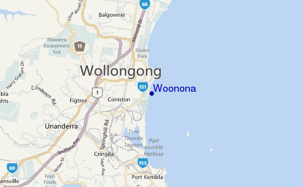 mapa de ubicación de Woonona