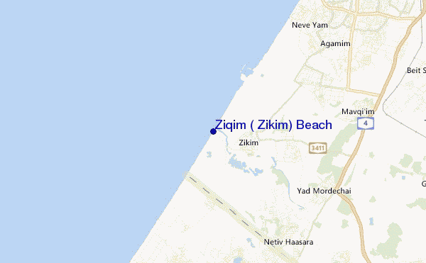 mapa de ubicación de Ziqim ( Zikim) Beach