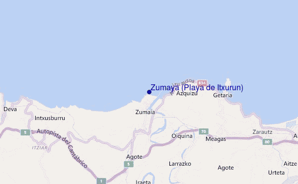 mapa de ubicación de Zumaya (Playa de Itxurun)